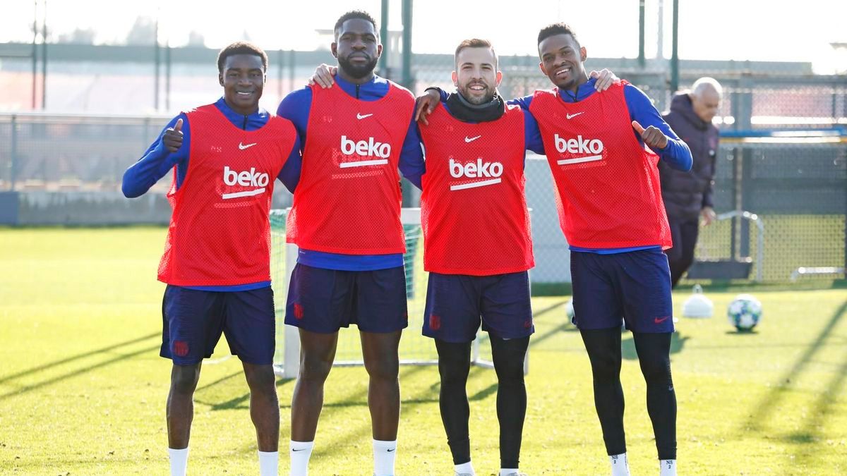 Jordi Alba y Nélson Semedo en una sesión de entrenamiento del Barça | FCB