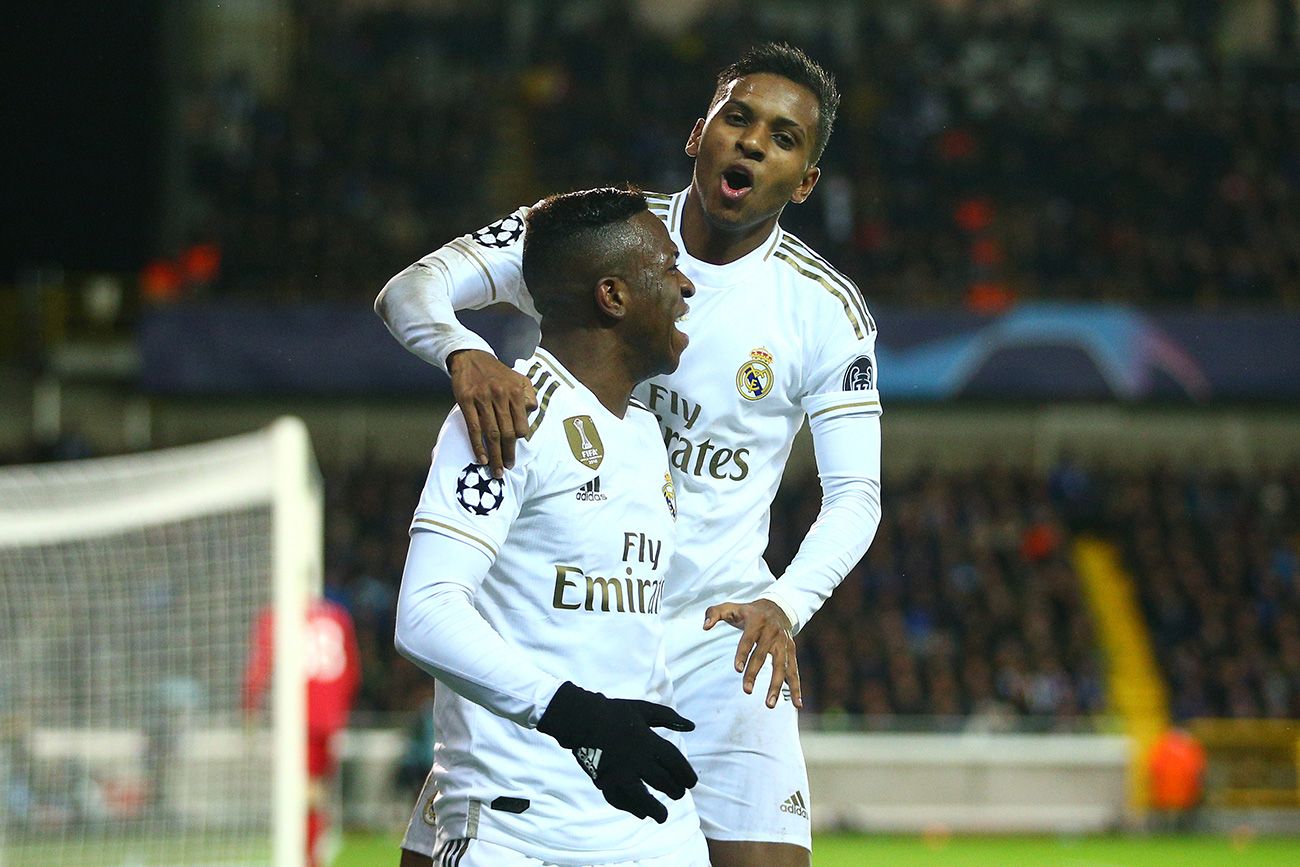 Vinicius And Rodrygo celebrate a goal against the Witches