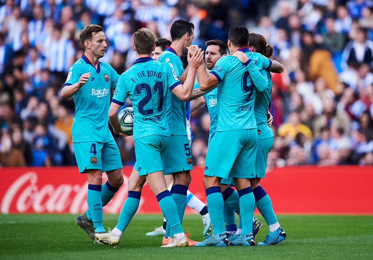 The FC Barcelona celebrates a goal against the Real