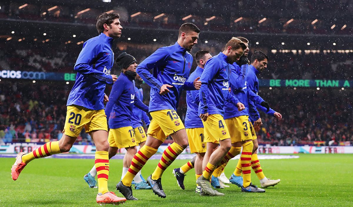 Warming of the FC Barcelona before a match of LaLiga