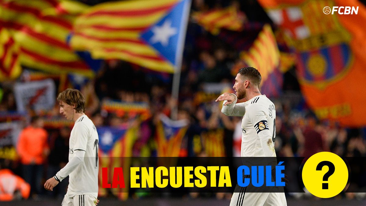 Sergio Ramos, durante un Clásico en el Camp Nou