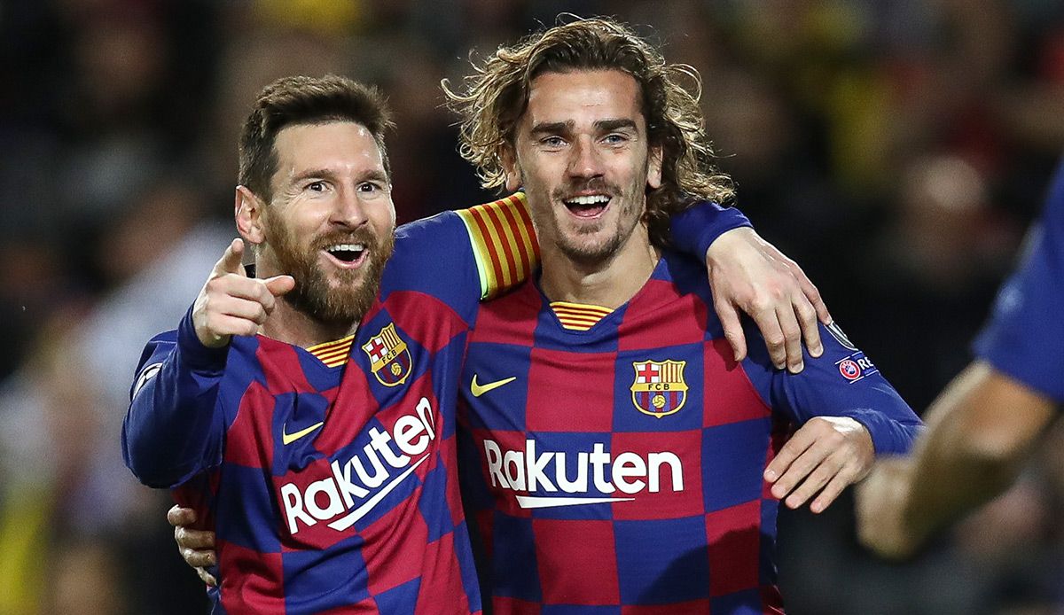 Antoine Griezmann, celebrating a goal with Leo Messi