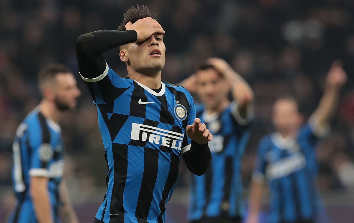 Lautaro Martínez, celebrating a goal annotated with the Inter of Milan