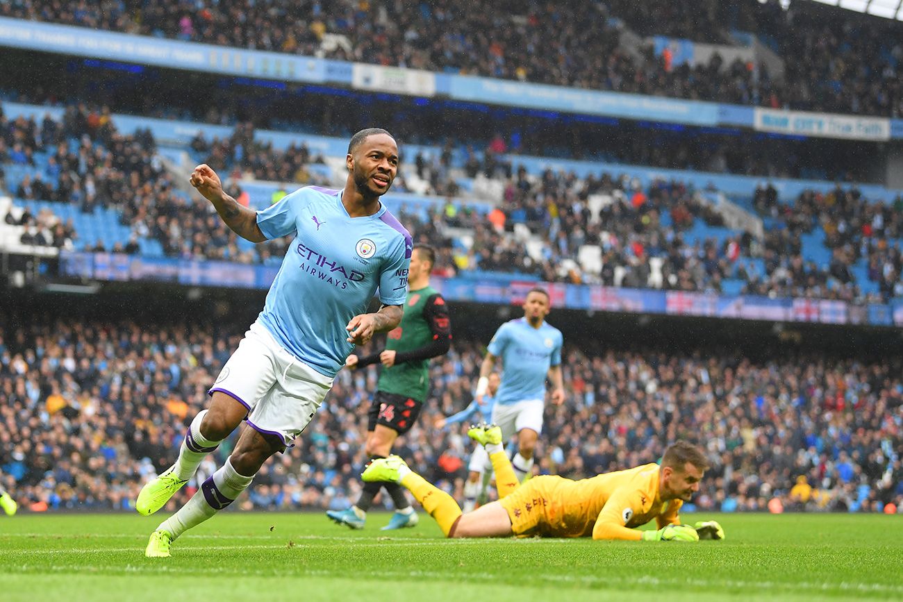 Sterling celebrates a goal with the City