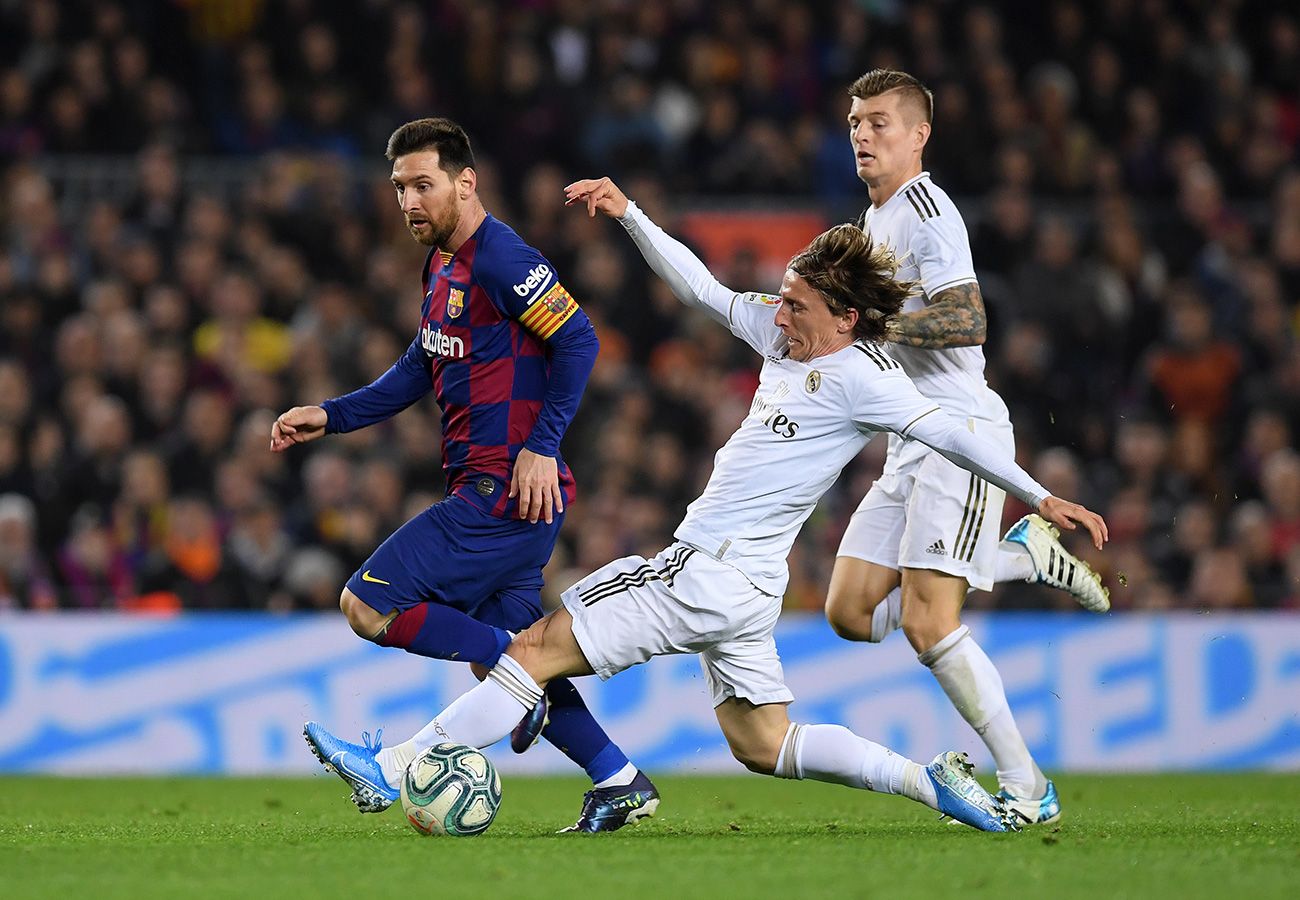 Leo Messi, Toni Kroos y Luka Modric en el Clásico