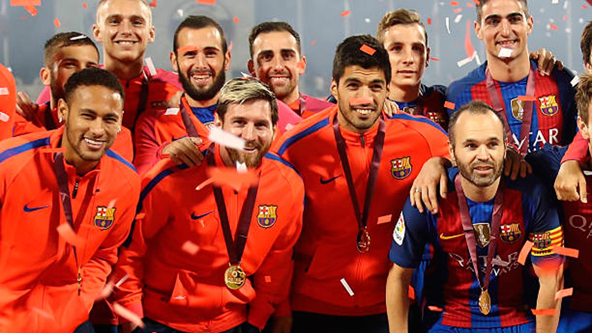 Celebración de los jugadores del Barcelona