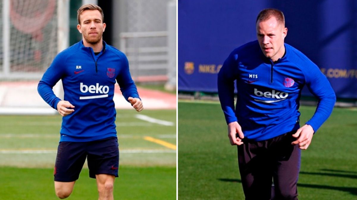 Arthur y Marc-André ter Stegen en un entrenamiento del Barça | FCB