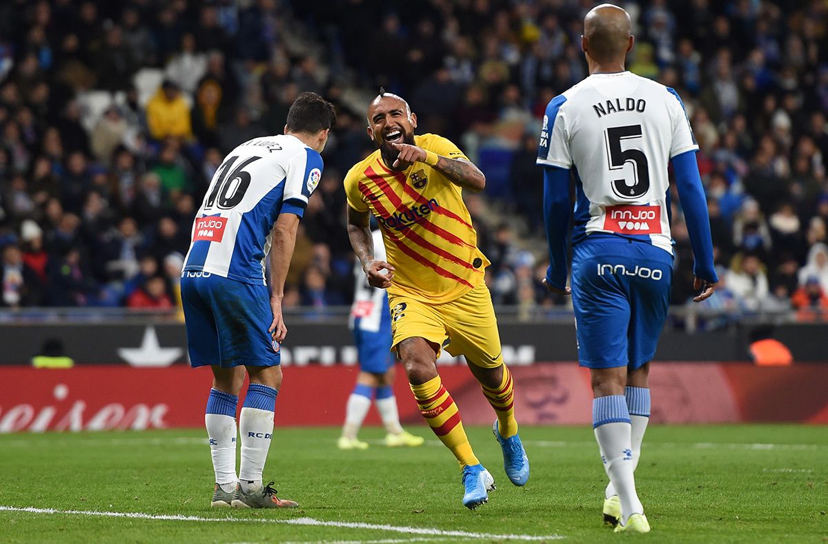 Arturo Vidal, celebrando un gol marcado contra el RCD Espanyol