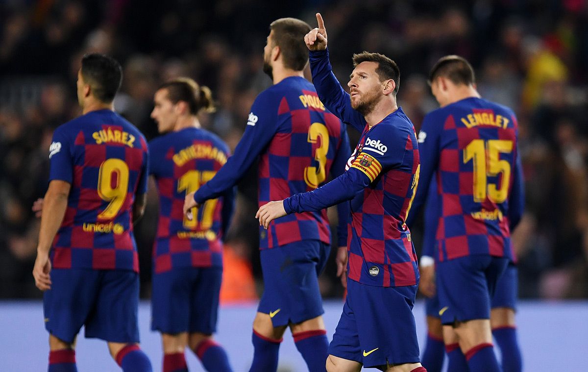 Leo Messi, celebrando el gol marcado contra el Atlético de Madrid