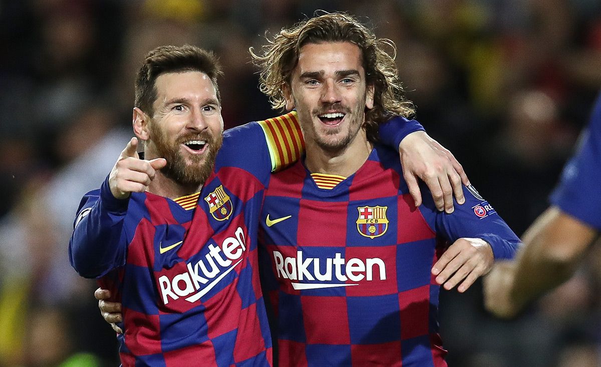 Antoine Griezmann, celebrating a goal with Leo Messi