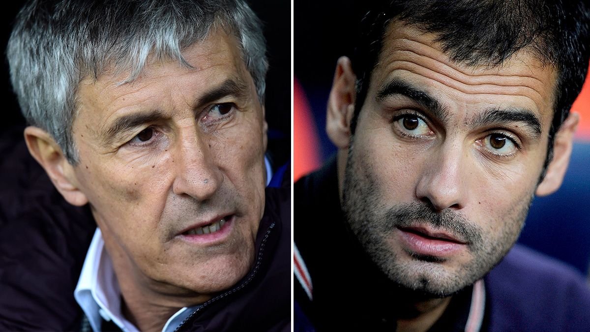 Quique Setién and Pep Guardiola in the bench of Barça