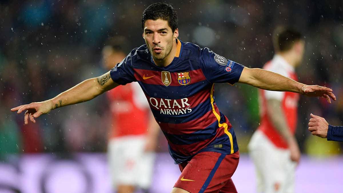Luis Suárez after marking a goal to the Arsenal in this Champions League 2015-2016