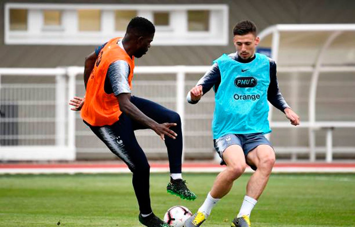 Umtiti and Lenglet during a training