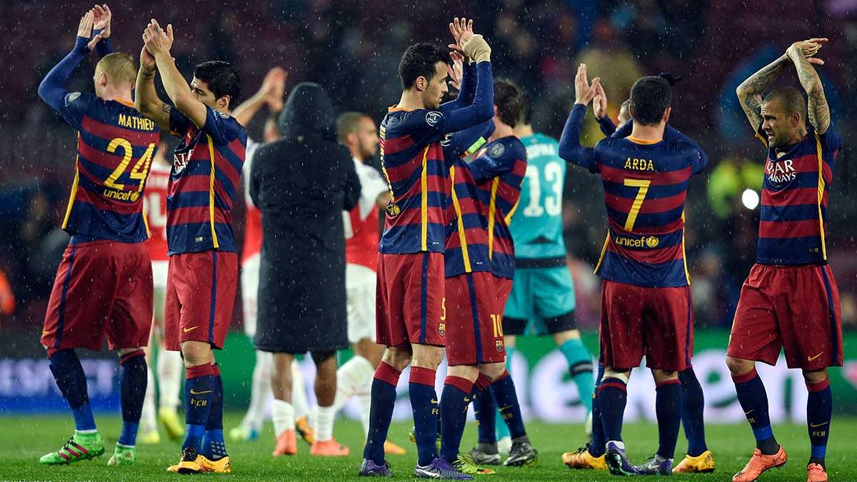 El Barça celebra la victoria en casa ante el Arsenal en esta Champions 2015-2016