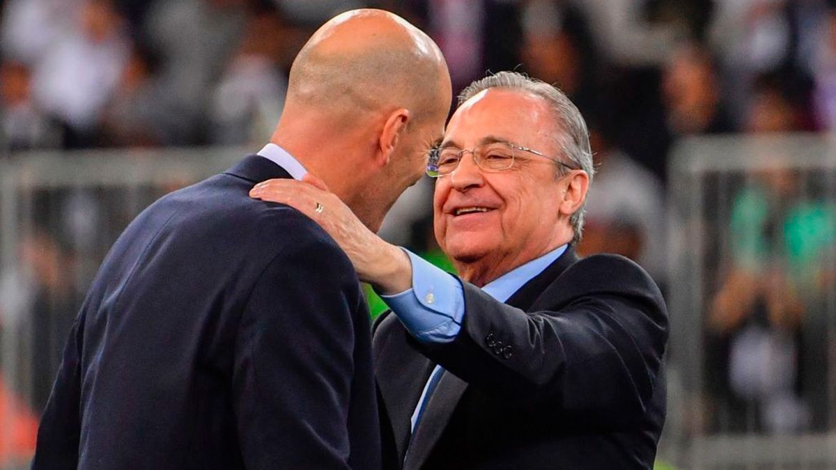 Florentino Pérez y Zinedine Zidane tras un partido del Real Madrid