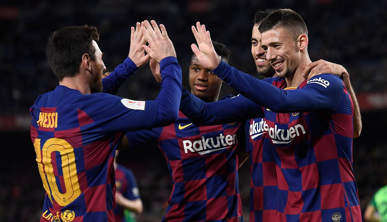 El FC Barcelona, celebrando un gol esta temporada