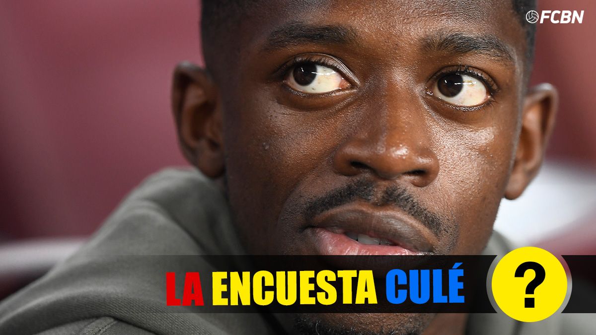 Ousmane Dembélé, seated in the terracing of the Camp Nou