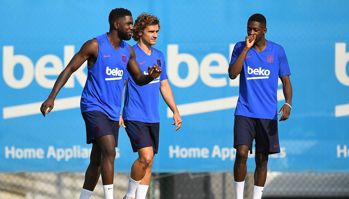 Ousmane Dembélé, training with Griezmann and Umtiti in an image of archive