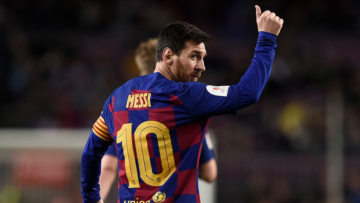 Leo Messi celebrates a goal in a match of Barça