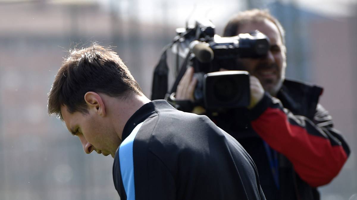 Leo Messi, durante el entrenamiento de este lunes