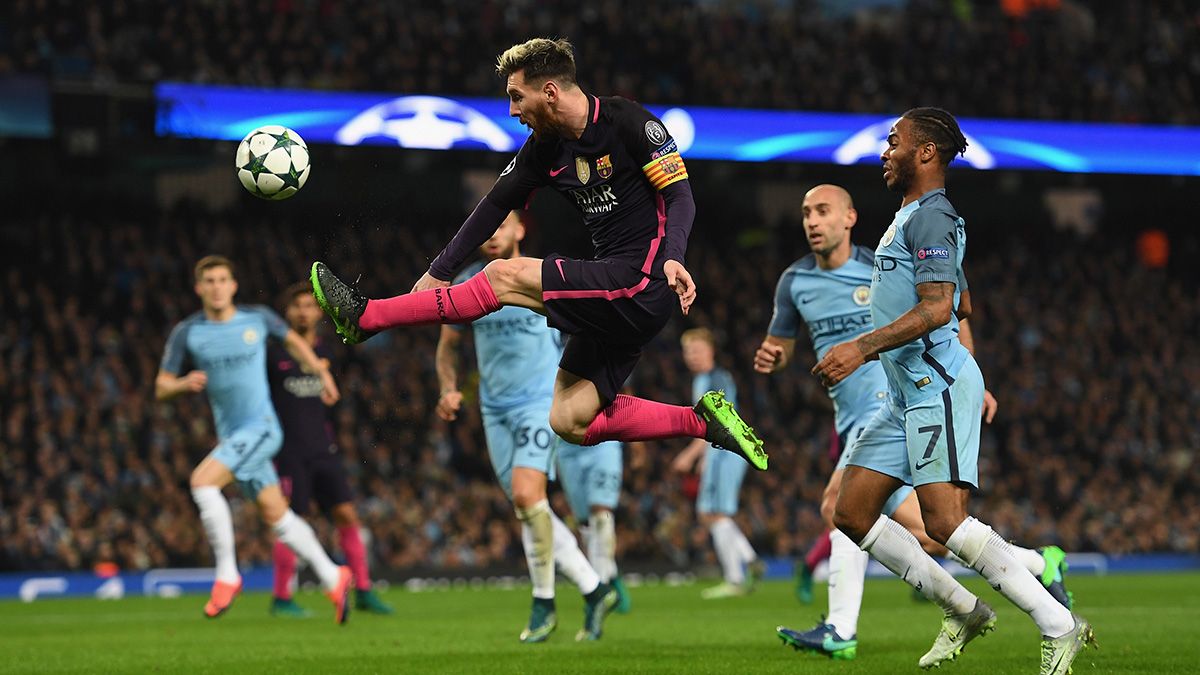 Leo Messi en un partido contra el Manchester City en la Champions League
