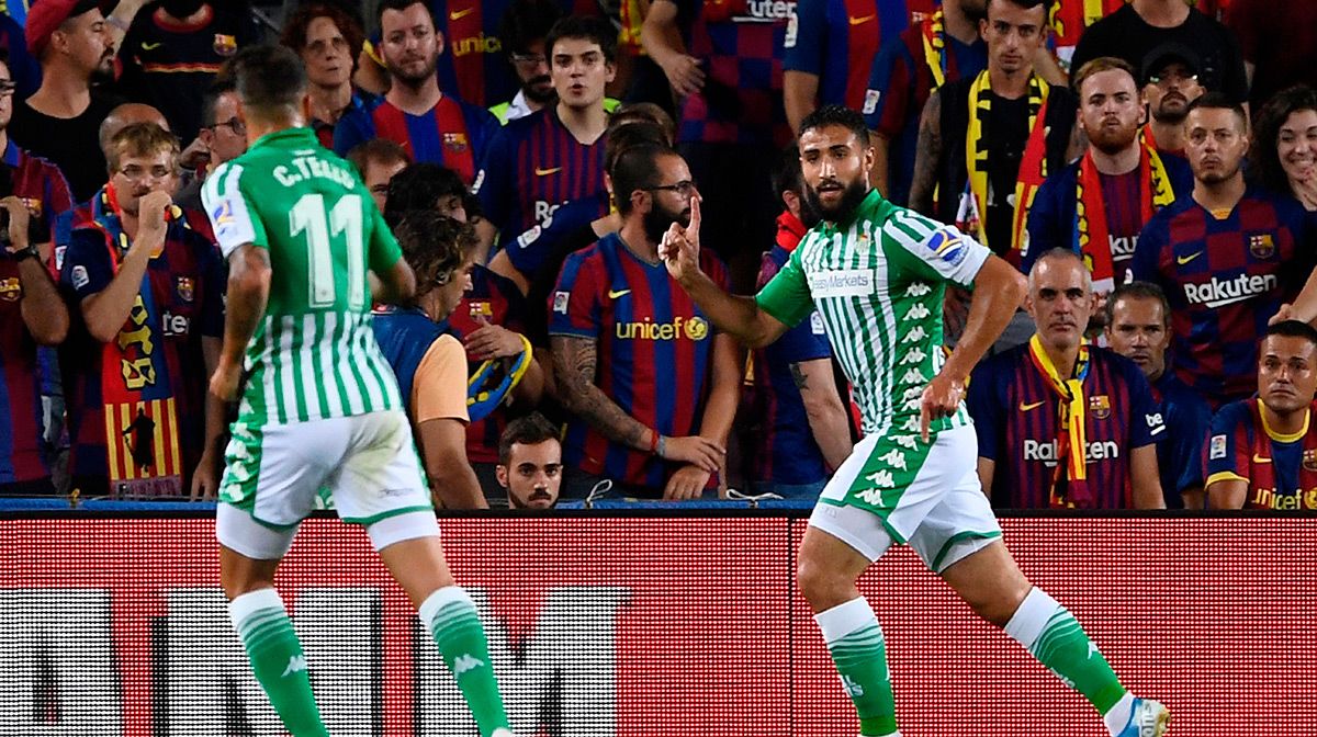 Nabil Fekir, celebrando un gol marcado contra el Barça