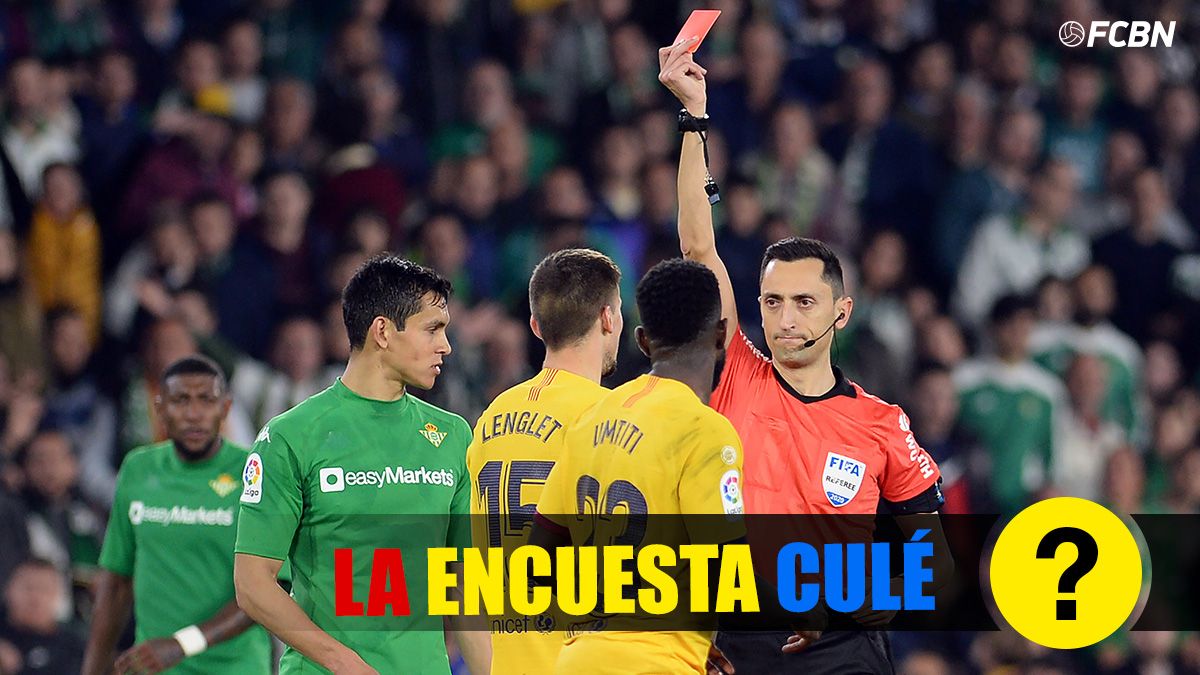 Sánchez Martínez, showing the red card to Lenglet