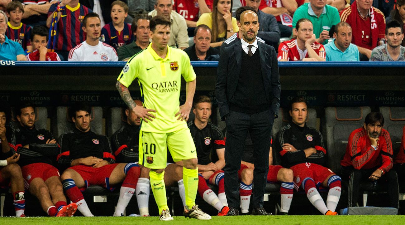 Pep Guardiola and Leo Messi in the stage of the Catalan in the Barça