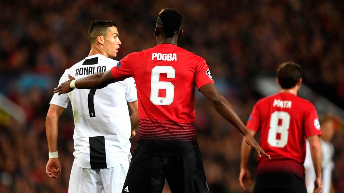 Paul Pogba in a match between Juventus and Manchester United in the Champions League
