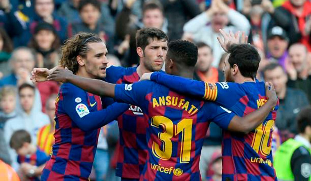 The FC Barcelona, celebrating one of the goals against the Getafe