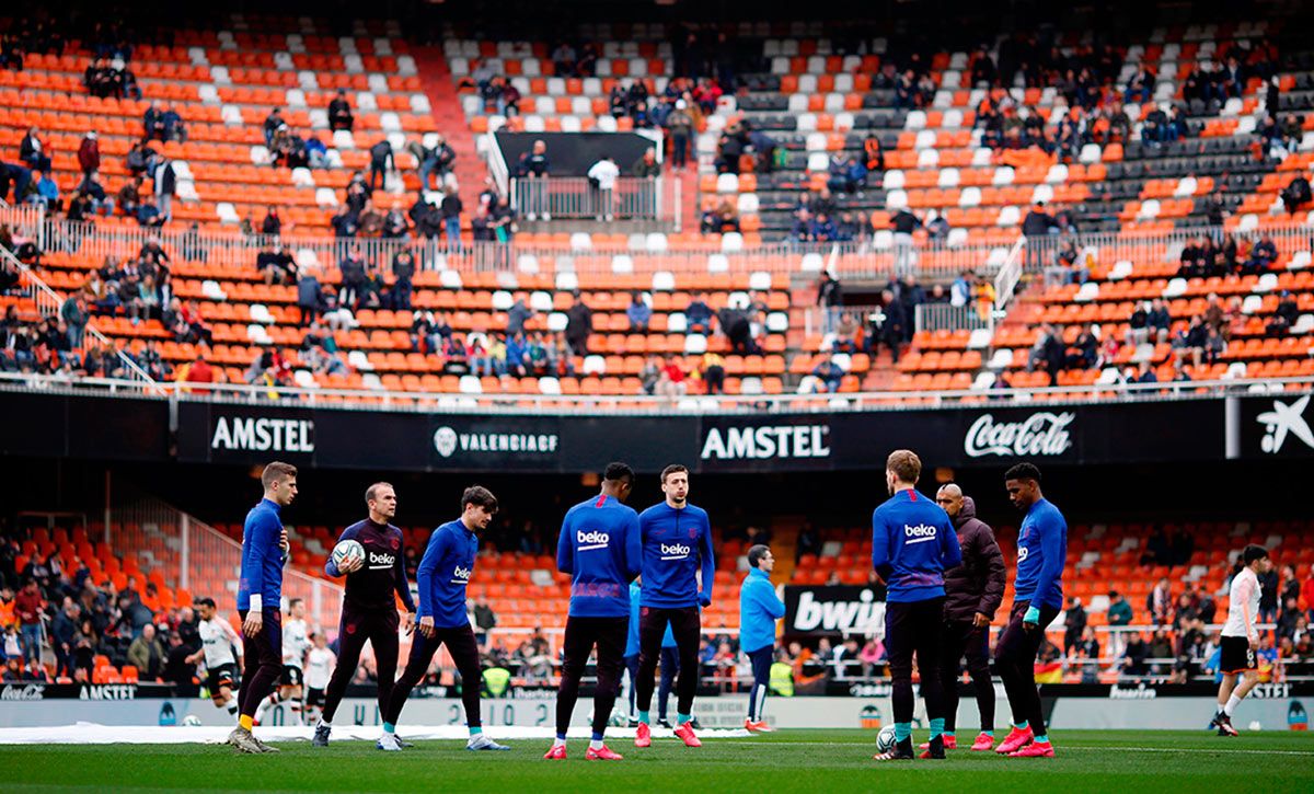 The FC Barcelona, heating before a match this season