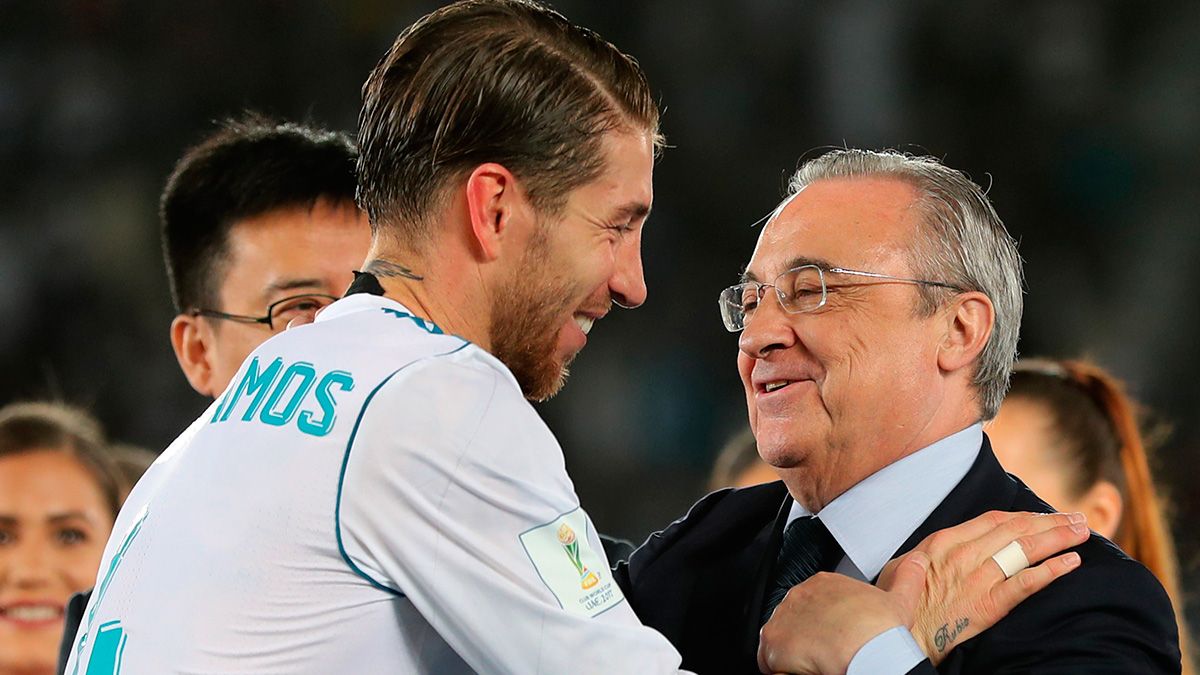 Sergio Ramos y Florentino Pérez tras un partido del Real Madrid