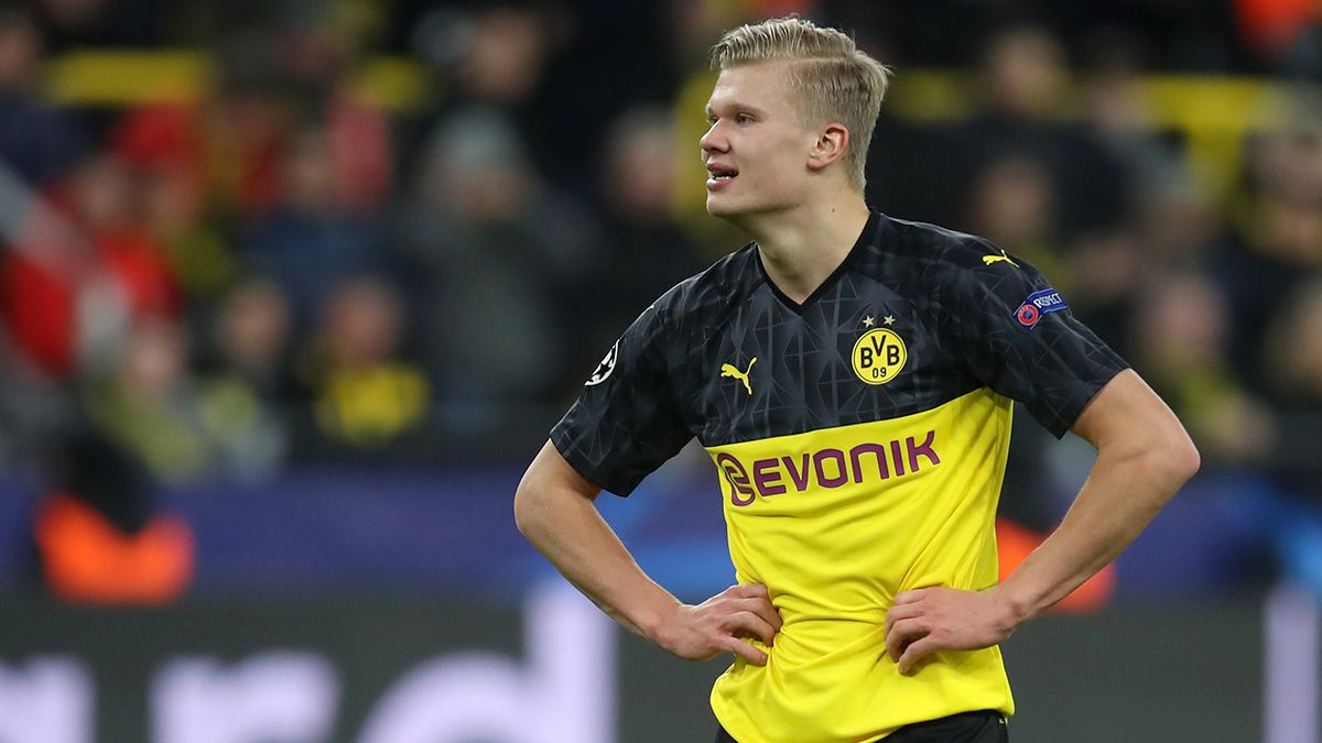 Erling Haaland en un partido del Borussia Dortmund