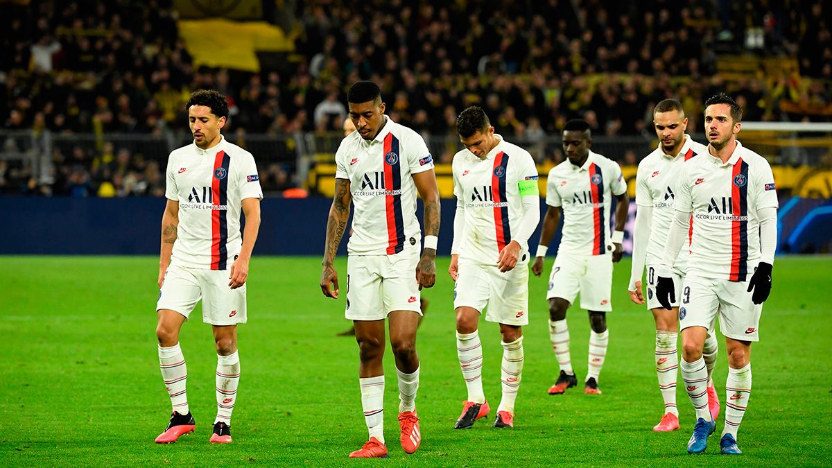 The players of PSG in a match of Champions League