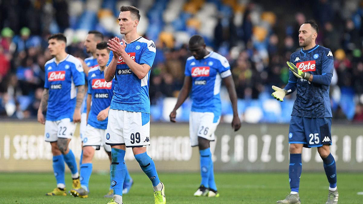 Los jugadores del Napoli tras un partido en la Serie A