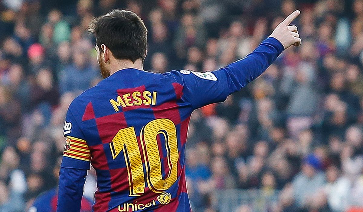 Leo Messi, celebrando un gol marcado con el Barça en el Camp Nou