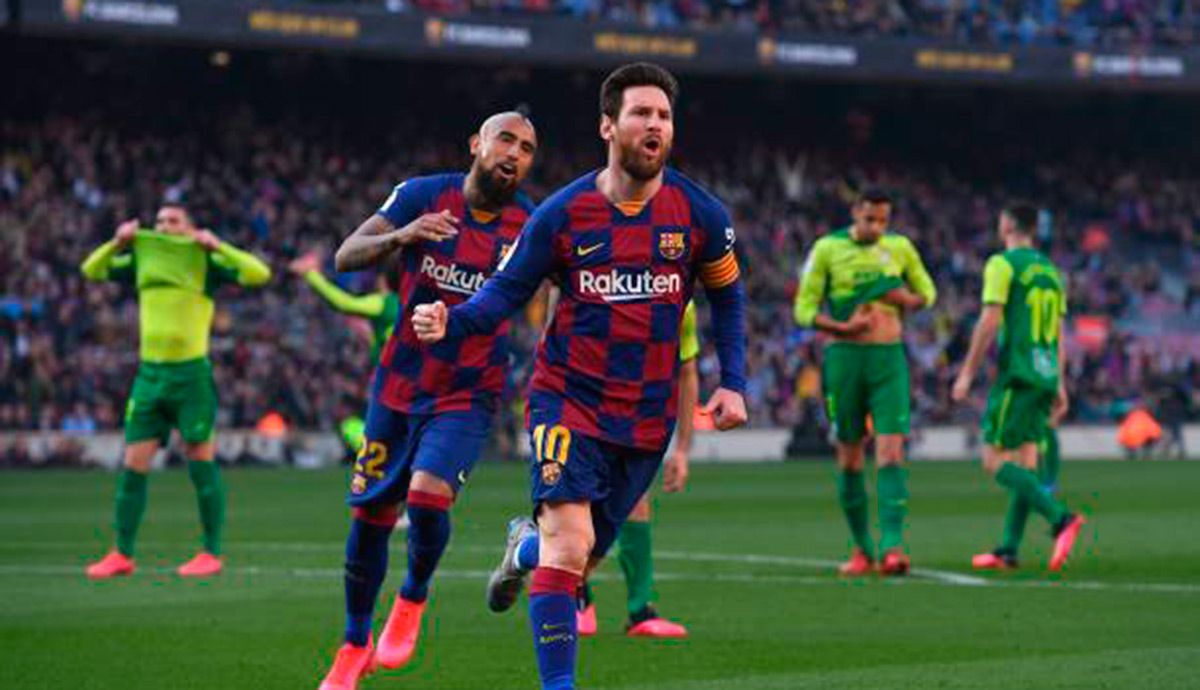 Leo Messi, celebrating one of the goals against the Eibar