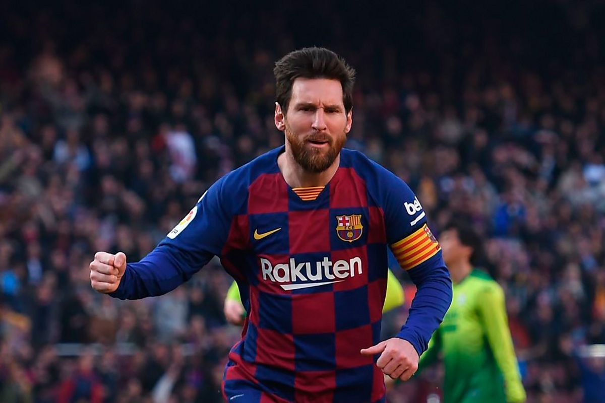 Leo Messi celebrates a goal against the Eibar in the Camp Nou