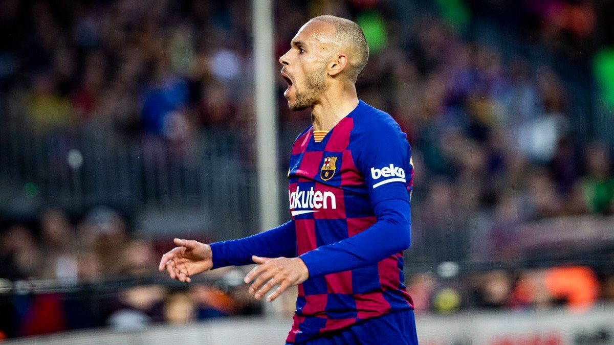 Martin Braithwaite in a match with Barça at the Camp Nou