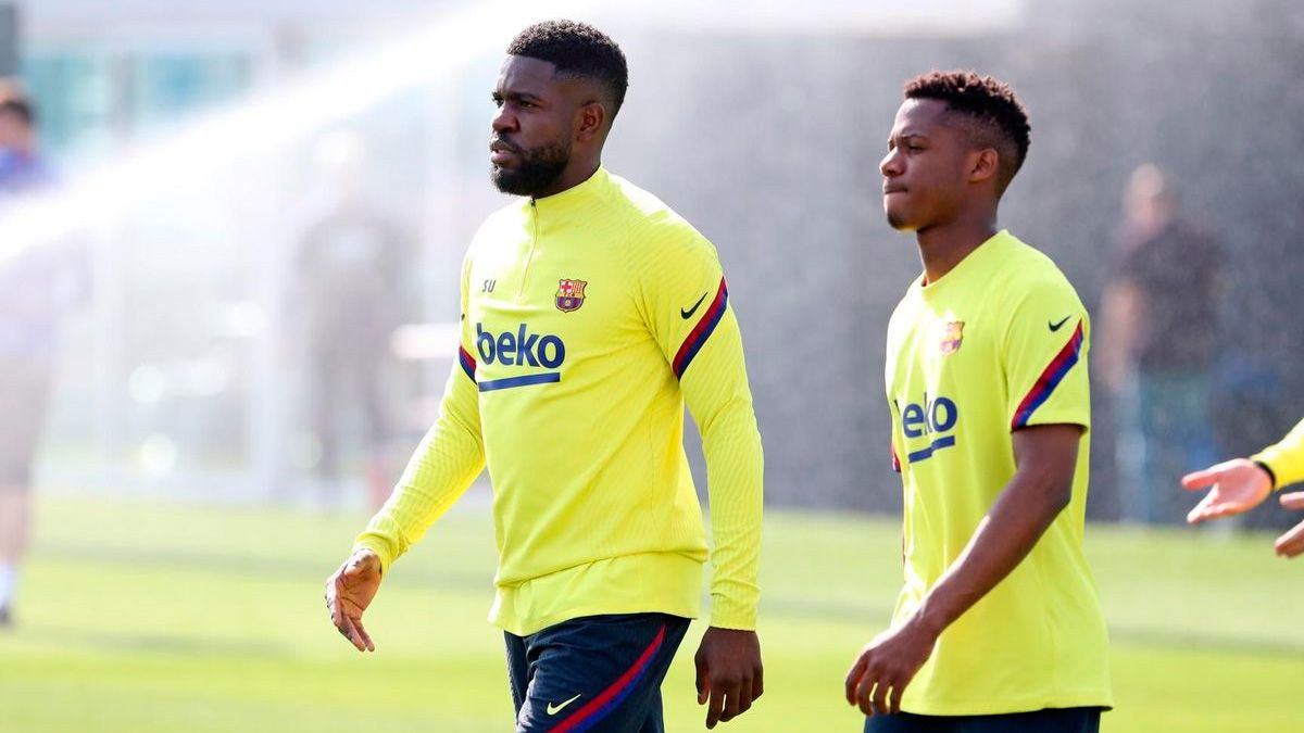 Samuel Umtiti en una sesión de entrenamiento del Barça | FCB