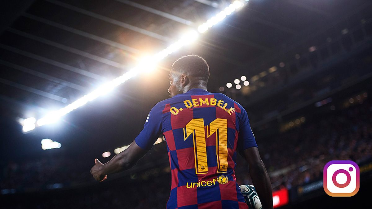 Ousmane Dembélé, celebrating a goal with the FC Barcelona