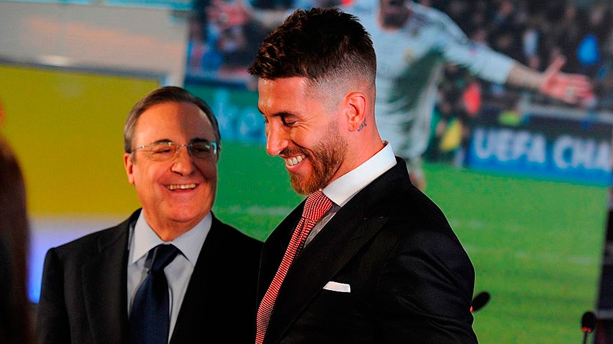 Florentino Pérez y Sergio Ramos en un acto del Real Madrid