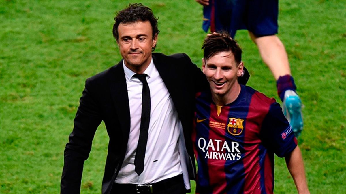 Luis Enrique y Leo Messi tras un partido del Barça