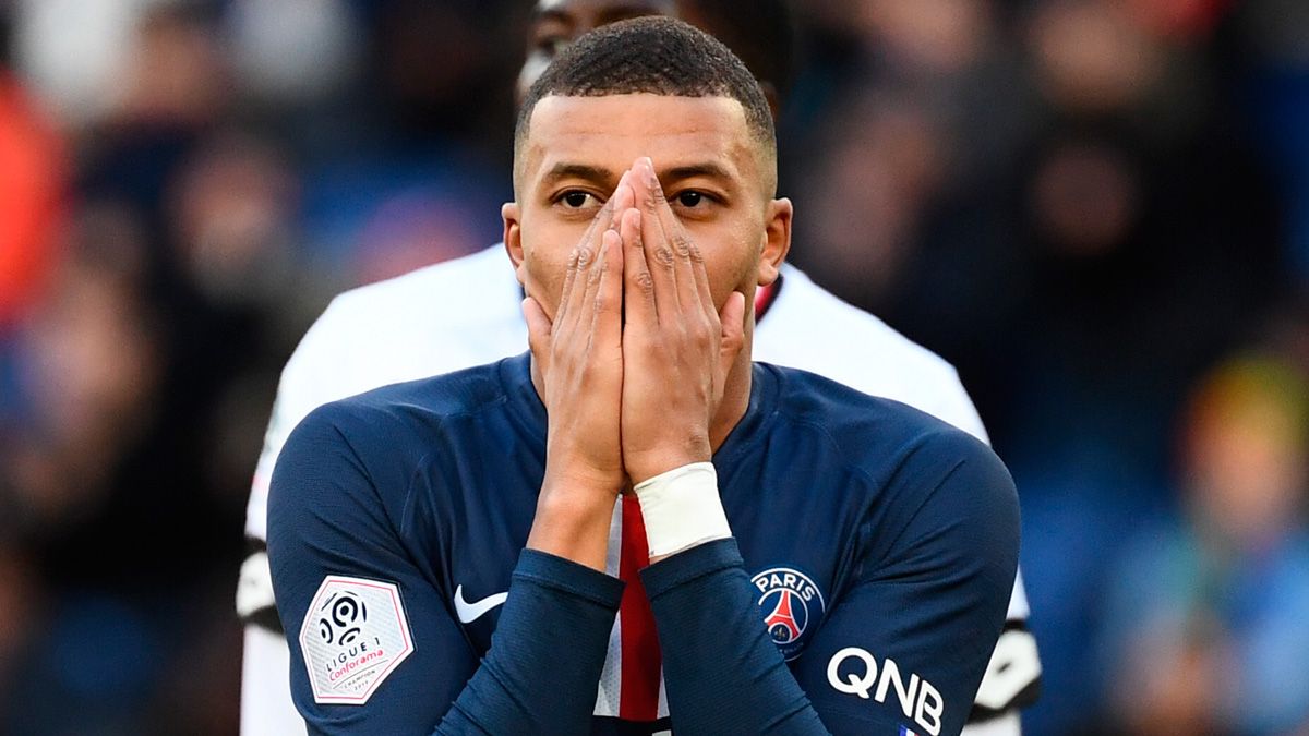 Kylian Mbappé in a match of PSG in the Ligue 1