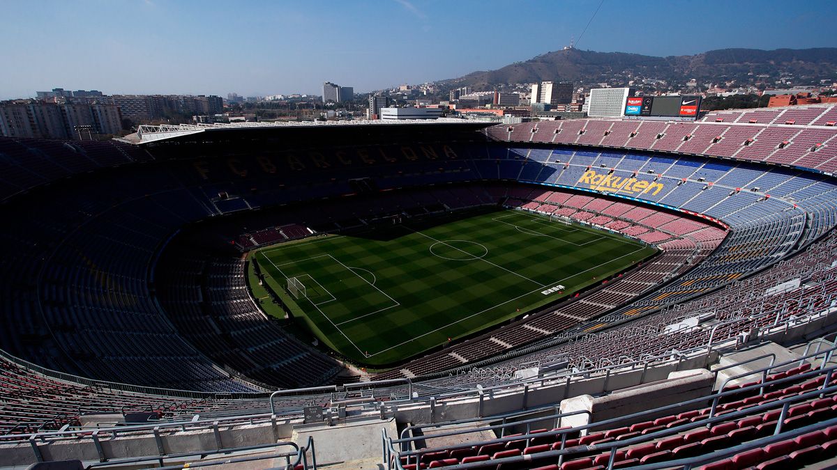 Aerial view of the Camp Nou before a match of LaLiga