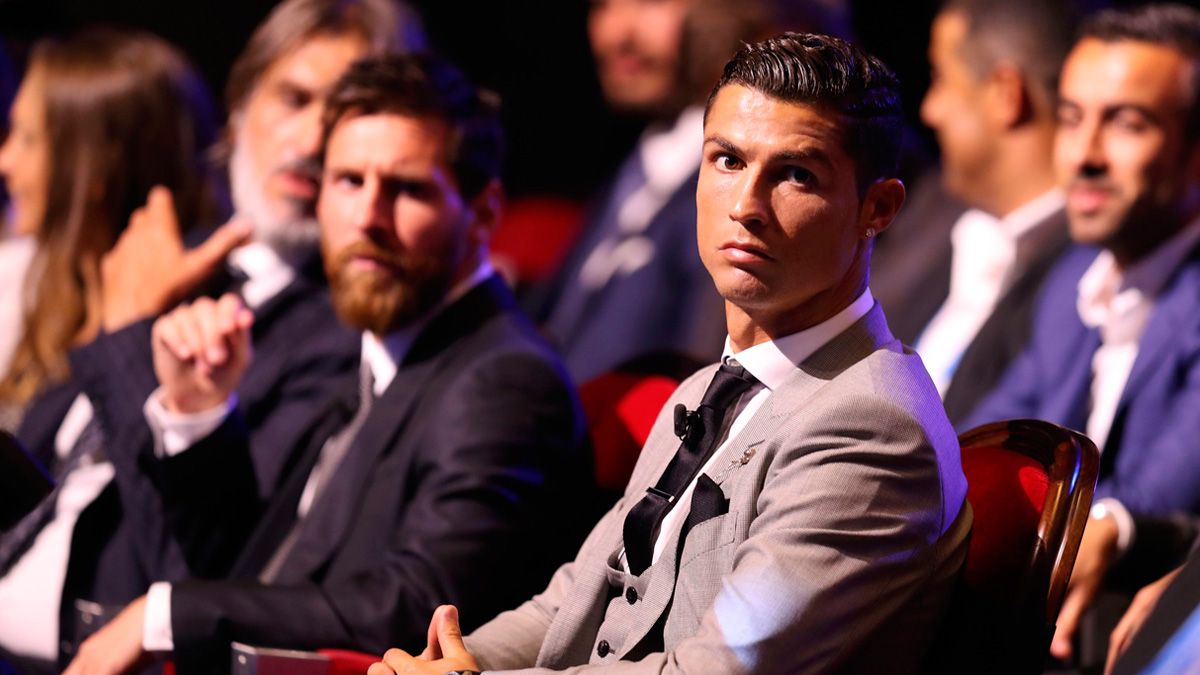 Cristiano Ronaldo and Leo Messi in a UEFA gala