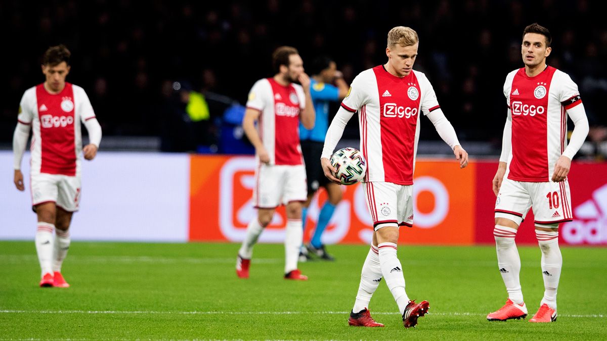 The players of Ajax in a match of Eredivisie