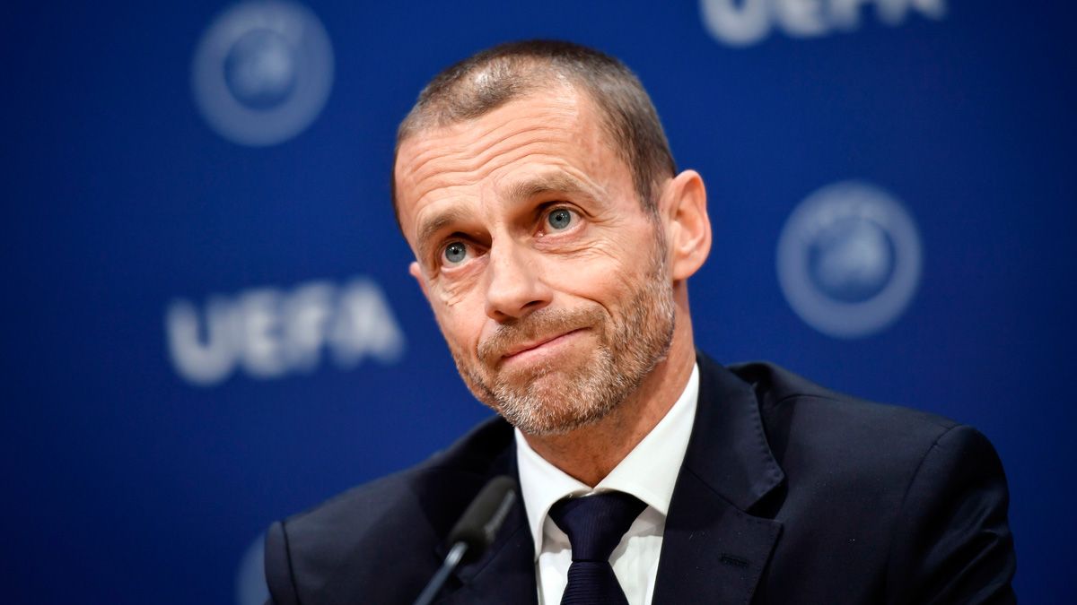 Aleksander Ceferin en una rueda de prensa de la UEFA