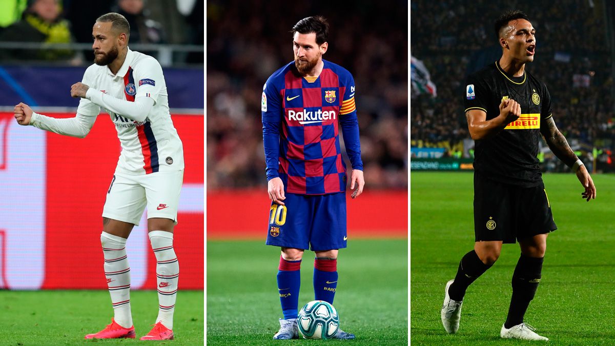 Neymar, Leo Messi y Lautaro Martínez en partidos con el PSG, el Barça y el Inter de Milán