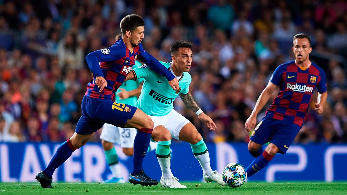 Lautaro Martínez en un Barça-Inter de Milán de la Champions League